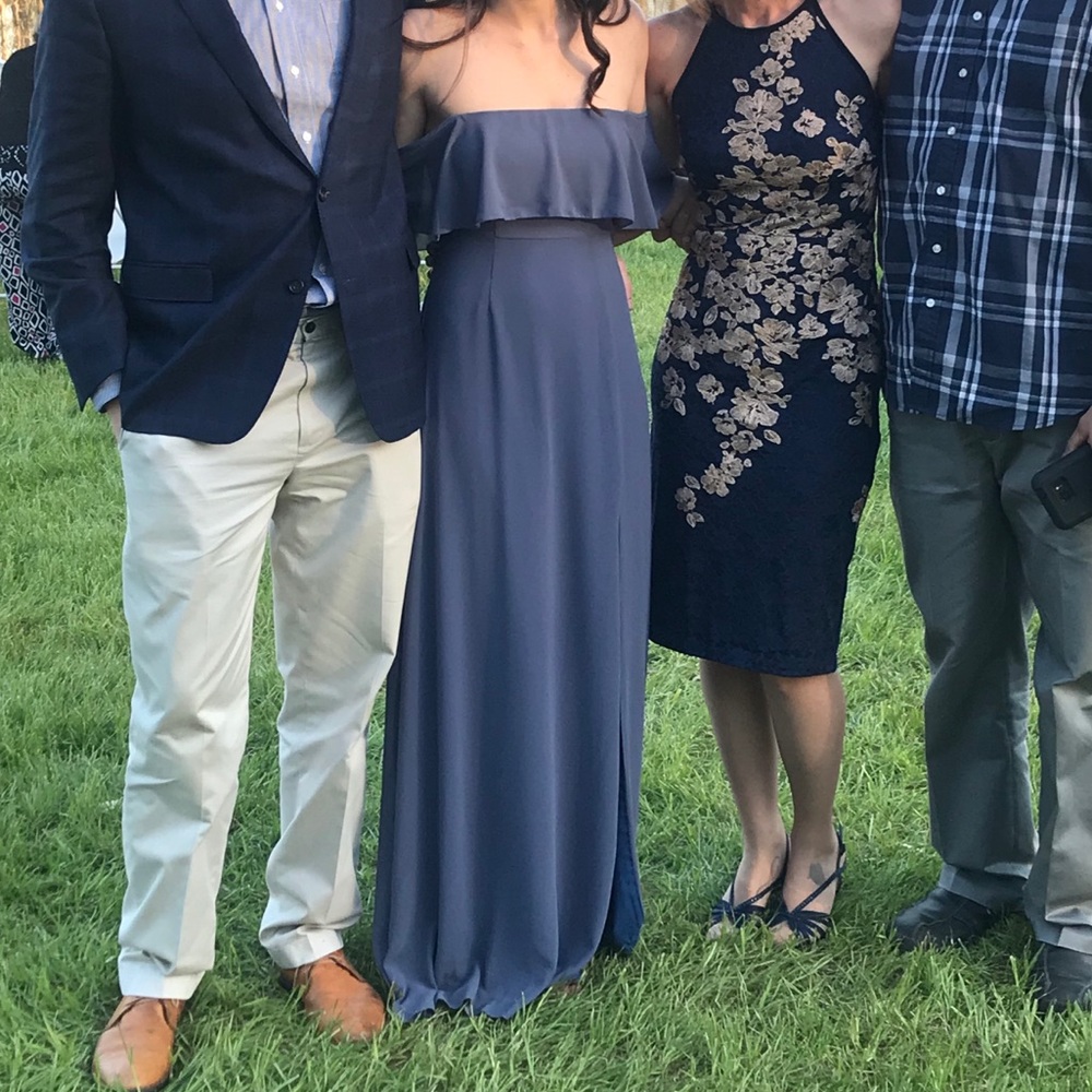 slate blue wedding guest dress